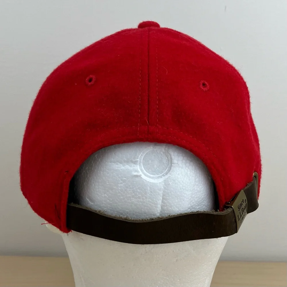 L.L. Bean Hat Leather Strapback Red Wool Blend Baseball Cap Blank OSFA